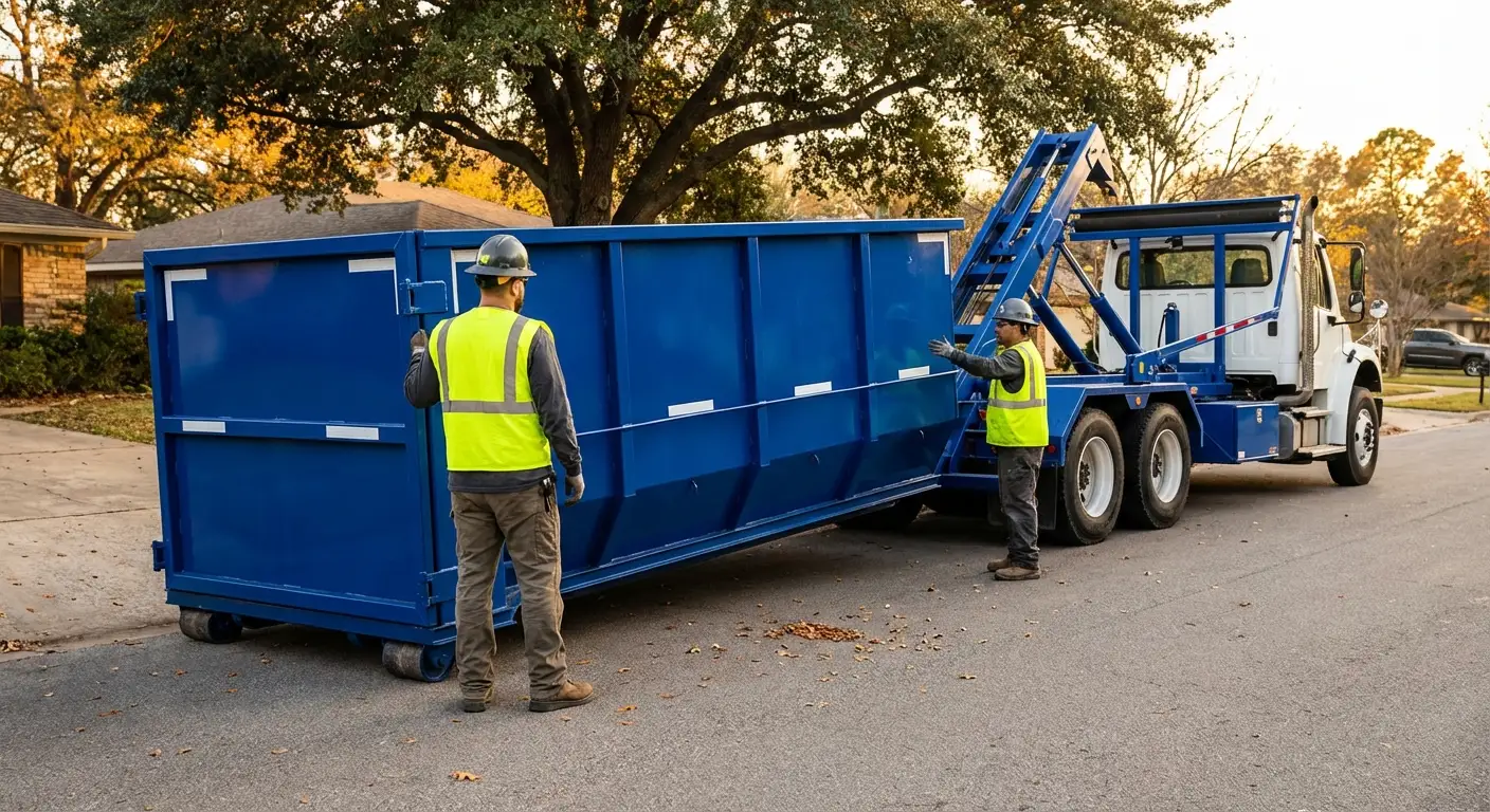 Roll-off dumpster delivery truck in operation in Pasco, WA