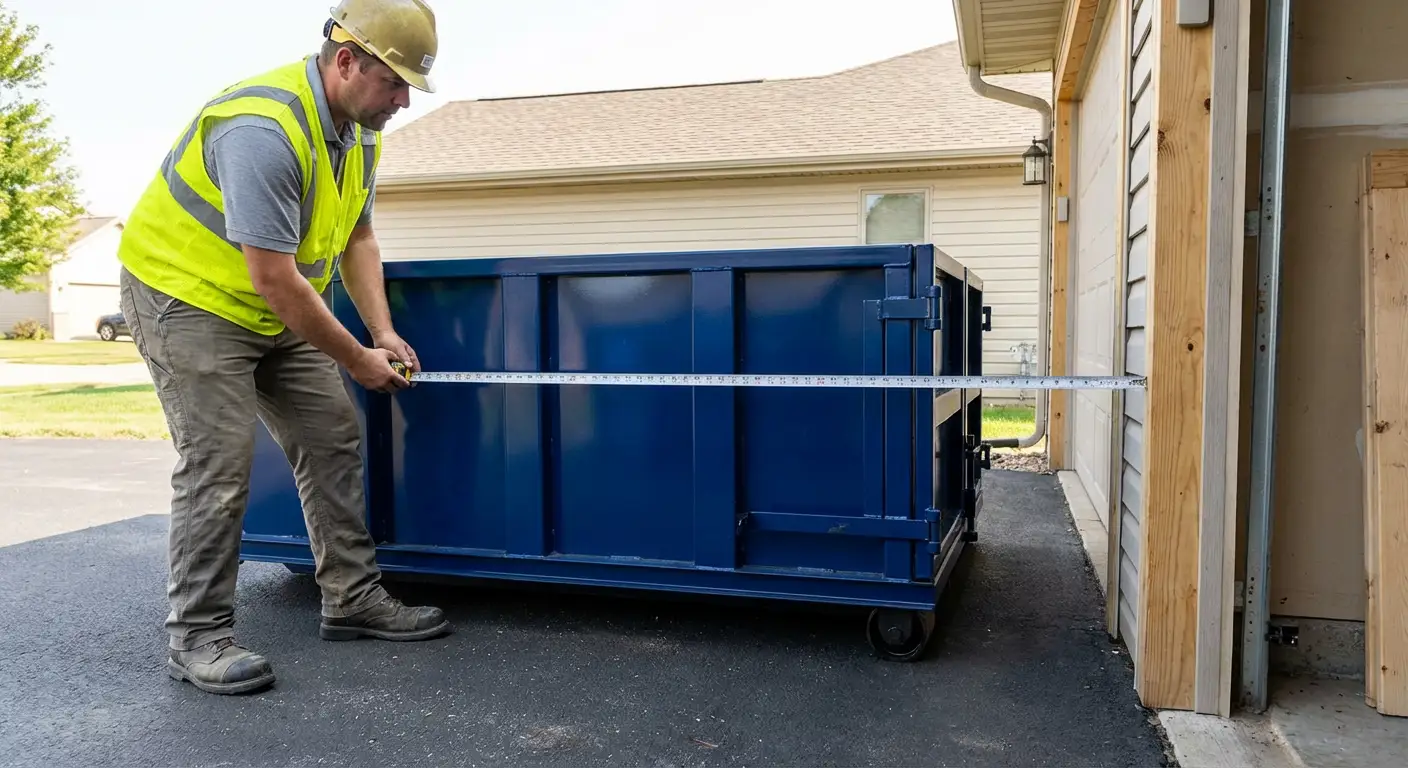 Site assessment for dumpster placement showing clearance requirements in Pasco, WA