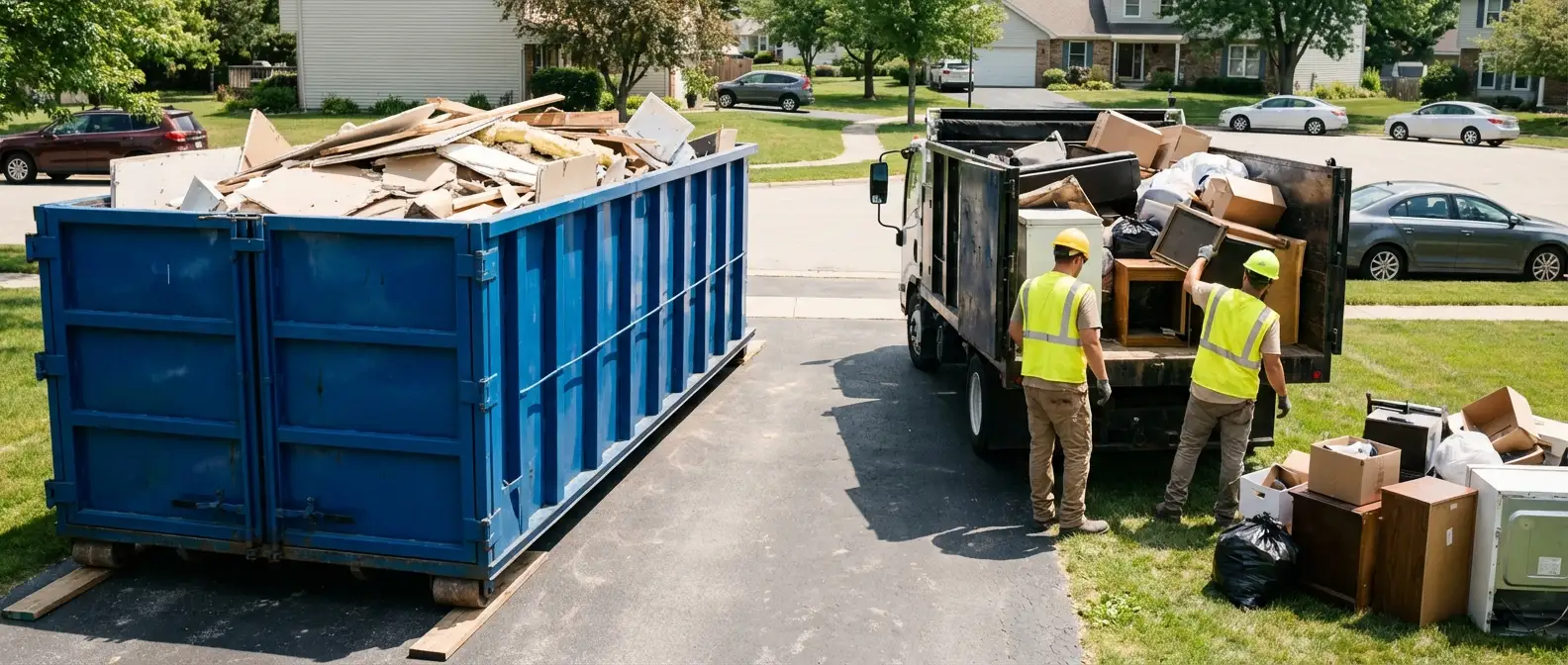 Dumpster rental versus junk removal service comparison showing capacity differences in Pasco, WA